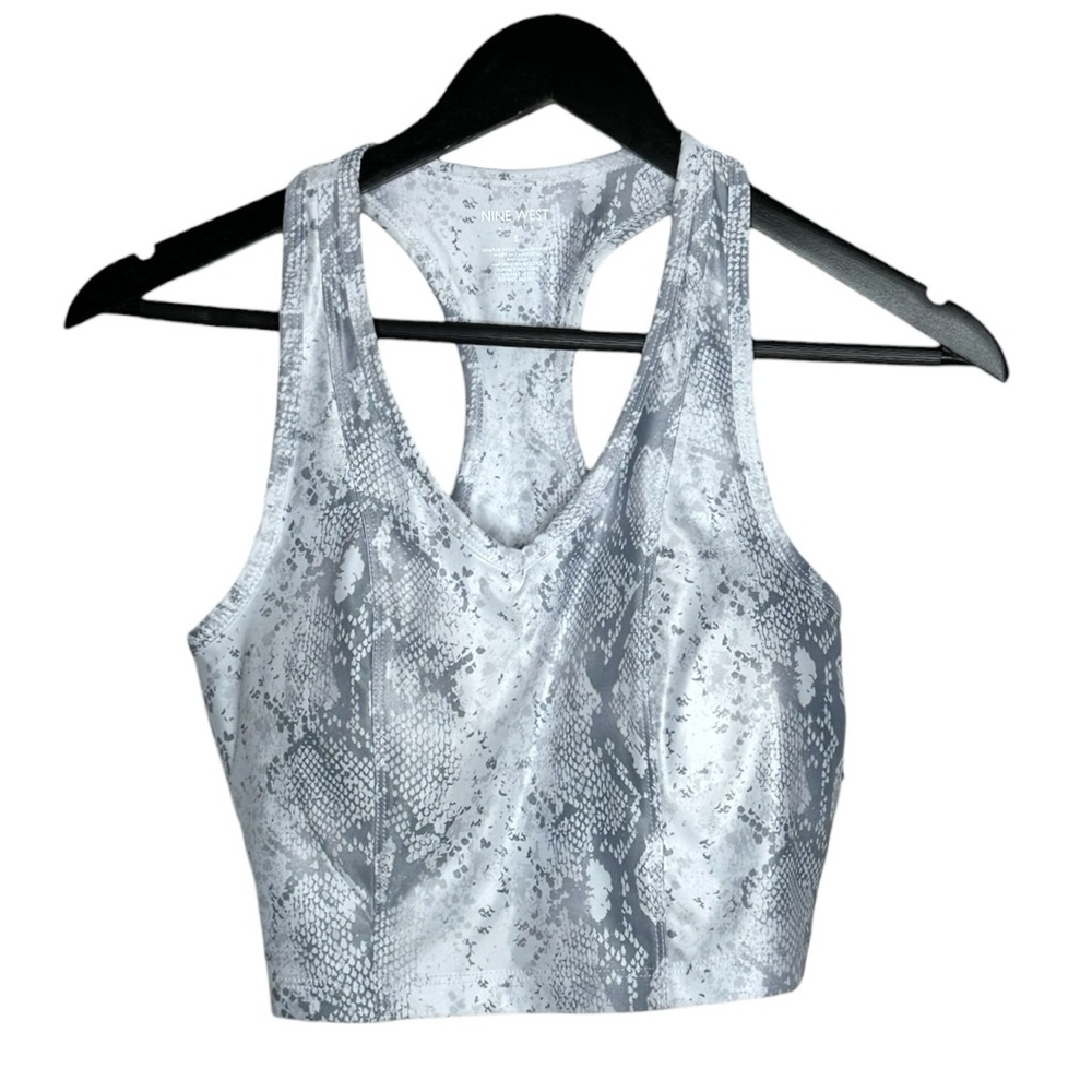 NWT Nine West Active Snake Print Sports Bra Gray White Cropped Workout Tank